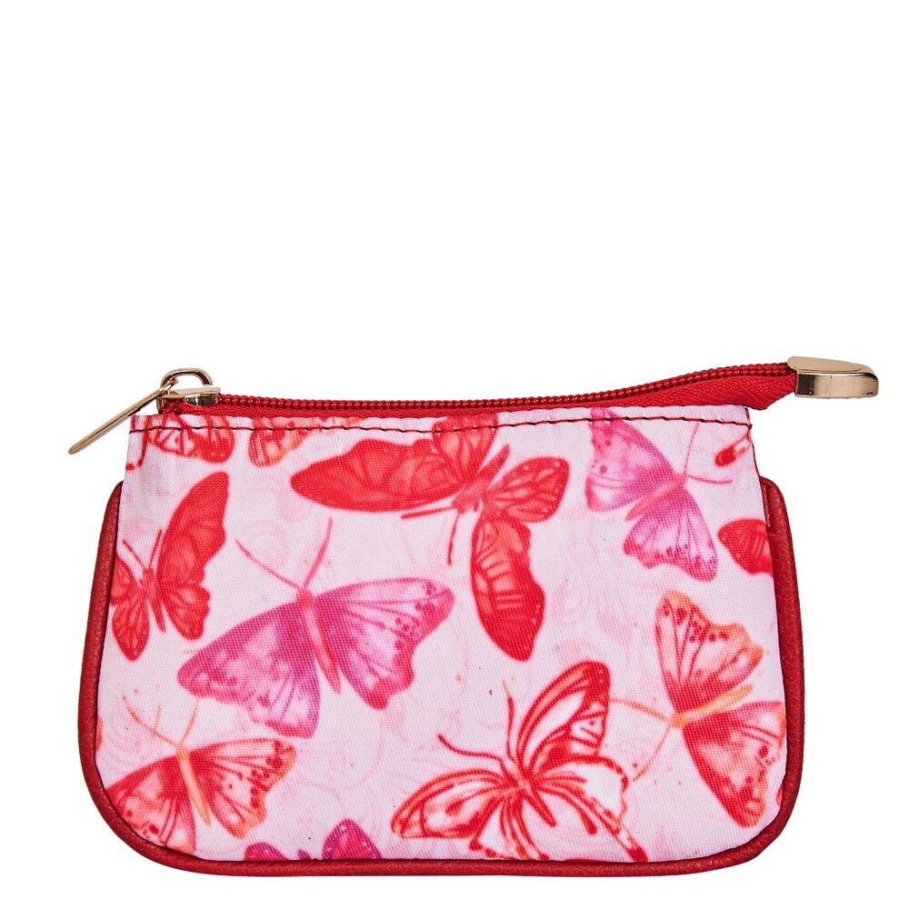 Sishka Women Pink Printed Nylon with Leather Trim Travel Coin Pouch